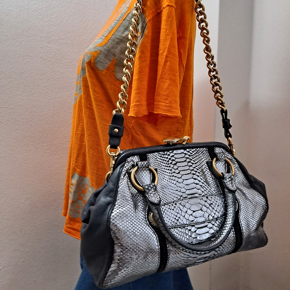 Marc Jacobs Silver Metallic Python Snakeskin Bag